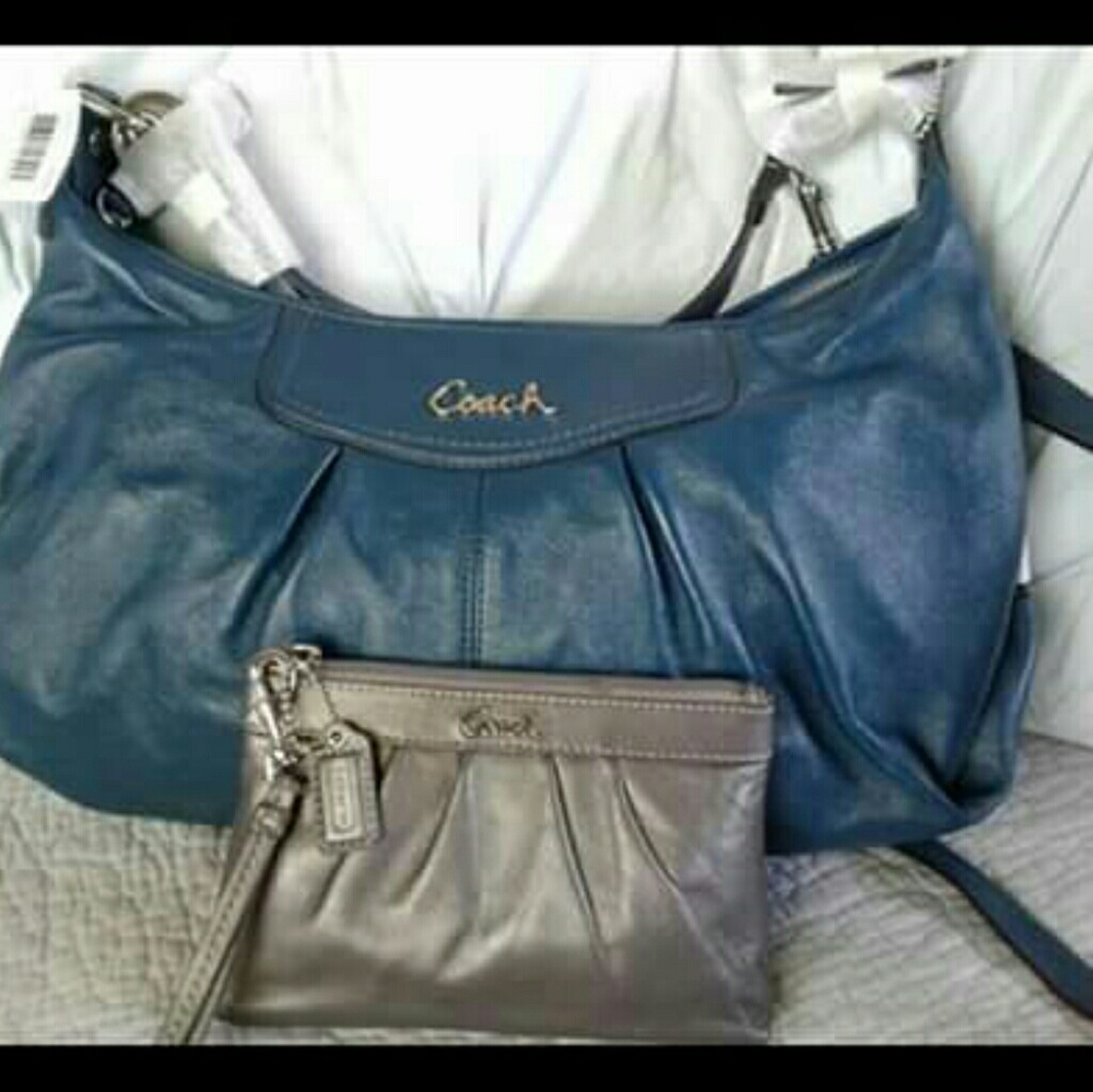 NWT COACH ASHLEY CONVERTIBLE SATCHEL PEACOCK BLUE